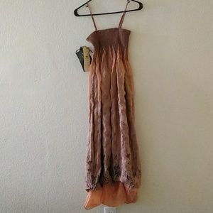 Lapis Conv Dress Shimmery Peach w/ Brown Flowers